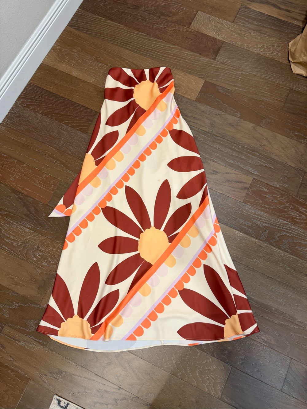 Gianni Bini Strapless Floral Maxi Dress in Cream, Brown and Orange - Picture 3 of 11